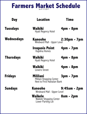 Updated Farmers Market Schedule. Stop by and say Hi!