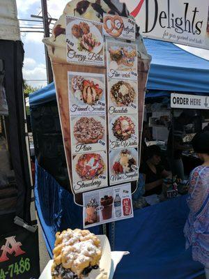 California vegetarian food festival fun-wich vegan funnel cake sandwich vanilla ice cream Oreo whipped cream powdered sugar