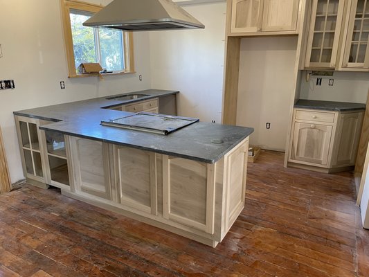 Beautiful green Soapstone countertops fabricated by Lexmar USA, November 2022