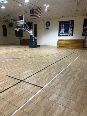 Pro-style hoops with shot clock and game clock.