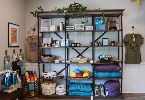 Boutique with yoga gear and locally crafted products.