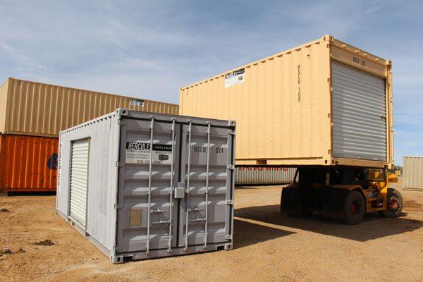 Storage containers are easily stacked and moved