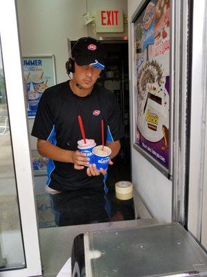 DQ Employee giving us our order. Blizzard's