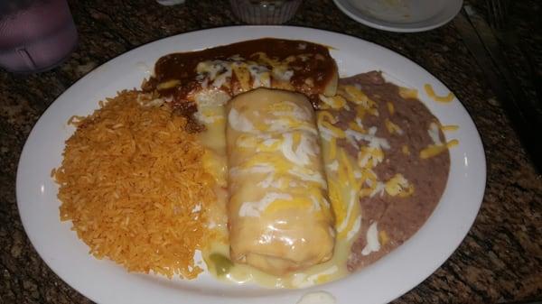 Chimichanga and enchilada dinner.