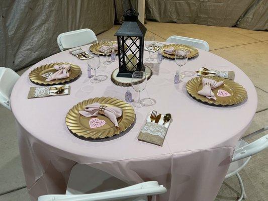 Rented tables, tablecloth and linen napkins from emmauels party rentals!