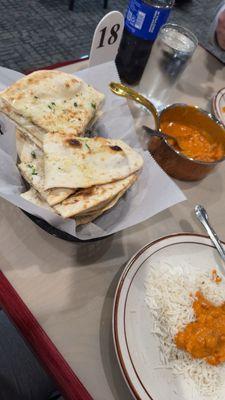 butter chicken and garlic naan