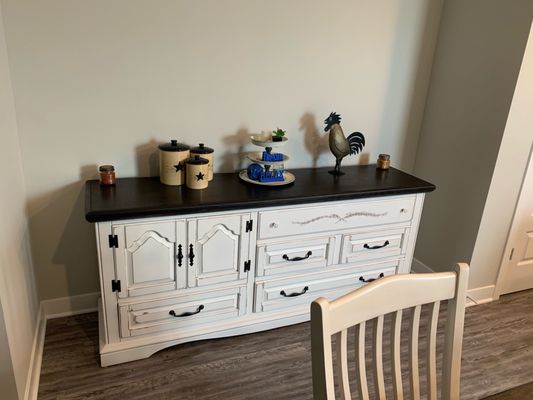 Refurbished dresser being used for buffet