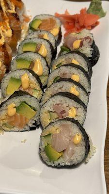 Left - salmon avocado , right - yellowtail roll