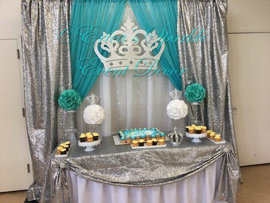 Cake table setup with backdrop