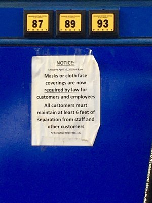 Signs on all gas pumps (photo taken 5/28/2020)