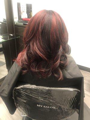 Two Toned Red Highlights and Silkpress