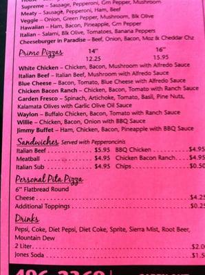 Ricco's Menu