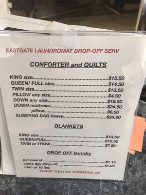 Prices for Dropoff laundry