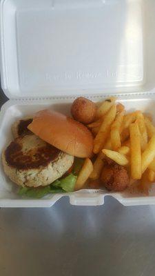 Homemade Crabcake, Seasoned Fries & Sweet Corn Puppies...