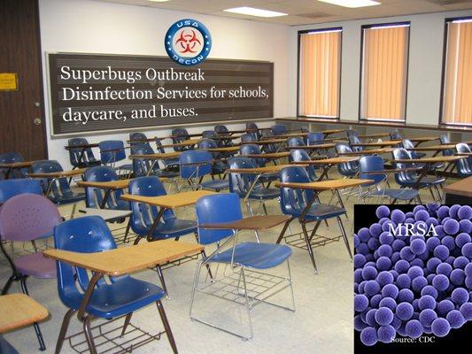 C. diff and MRSA outbreak disinfection for schools and corporate offices.