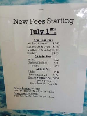 New fee schedule