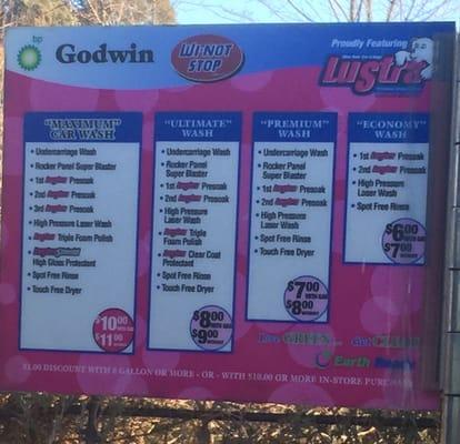 Car wash prices.