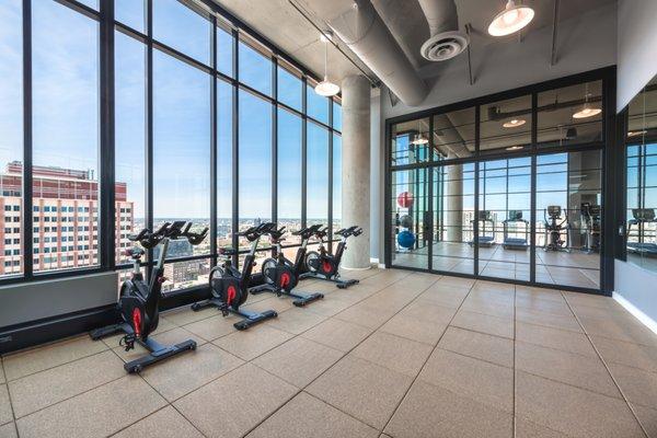 Motion studio and yoga room with fitness on demand