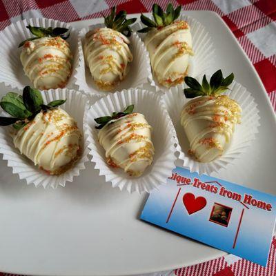 Drizzled chocolate covered strawberries w/ sprinkles