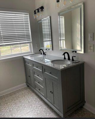 Bathroom remodel * new vanity, mirror and lighting.