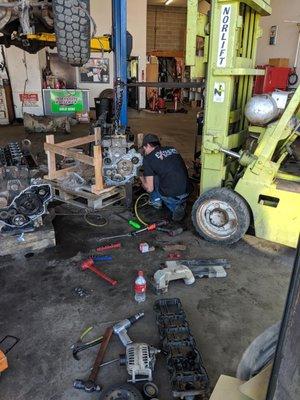 Riley in the middle of doing a 5.9L Cummins engine swap