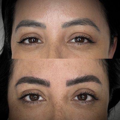 Before + after microblading. Previous work done by someone else.