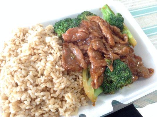 Chicken and broccoli with brown rice...not very good.