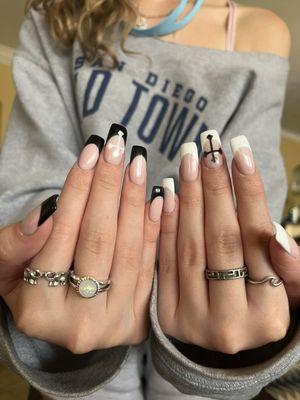 Cute cross black and white nail design