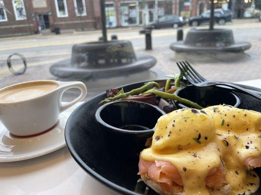 Lox and poached eggs Benedict