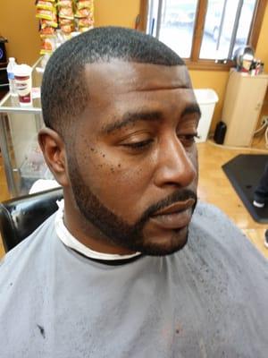 Even cut w/tapered sides and back & beard trim