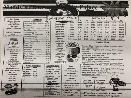 Menu from April 2019 owner says working on a new menu...