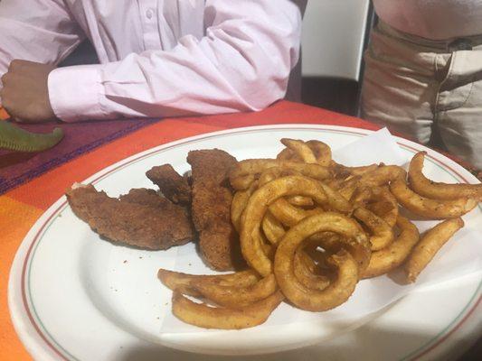 kid's chicken tenders & (curly) fries