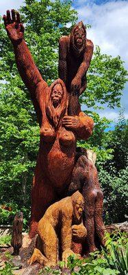 Chainsaw carving by Job Sasquatch family Alma is the momma