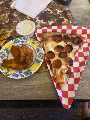 pepperoni, pizza and hot wings. Food has definitely got better than the last time we had it a few years ago.