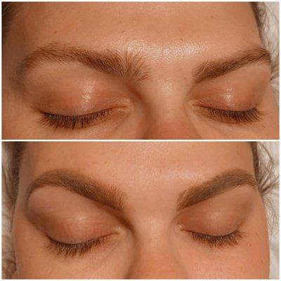 Eyebrow shaping before and after.