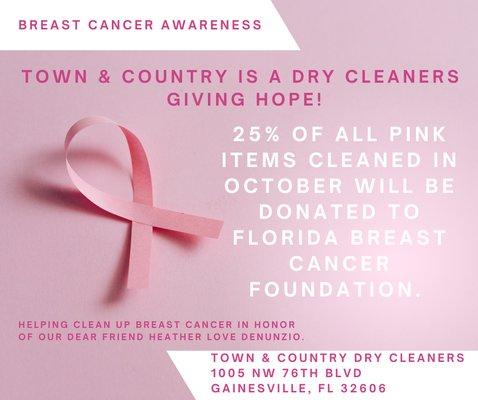 Town and Country is a Dry cleaner giving hope! Helping cleaning up breast cancer