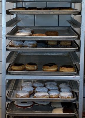 Assortment of donuts and cookies (linzer tart and black& white)