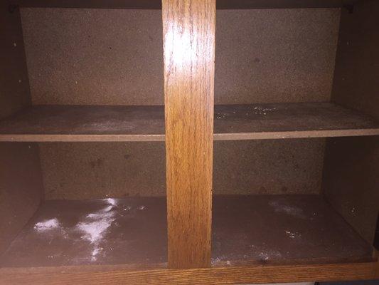 Cupboards with food crumbs and flour upon move in.