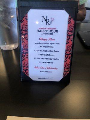 Happy Hour drink menu