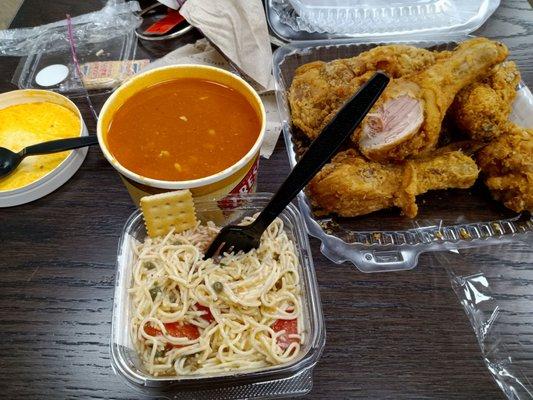 Soup on a cold day, capellini salad, cold fried chicken (deli just closed). Some of my deli favorites.