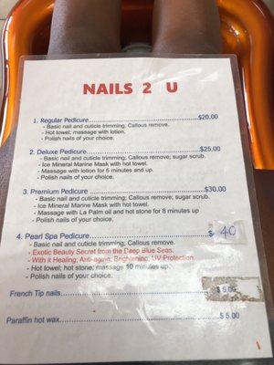 Pedicure Menu