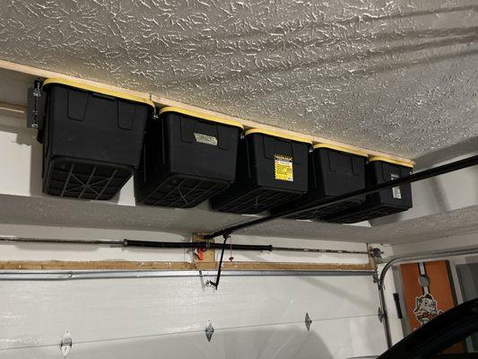 Installed bin storage on my ceiling