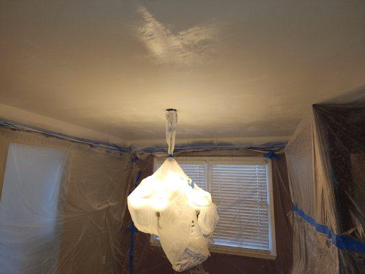 Prep and progress- popcorn ceiling removal / sheetrock repair / repaint