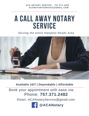 Mobile Notary available in Hampton roads area.