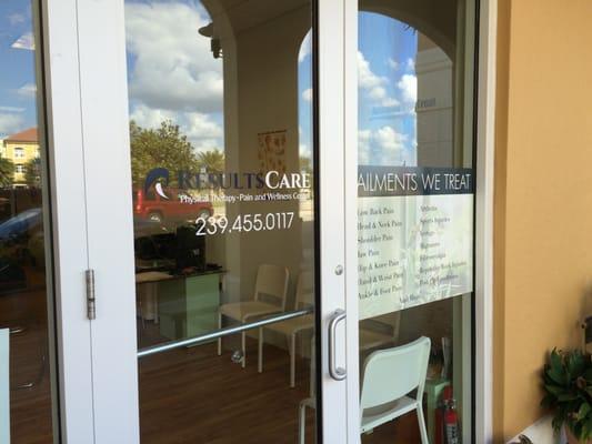 Entrance of Results Care Physical Therapy, Pain and Wellness Center in Ave Maria, Florida.