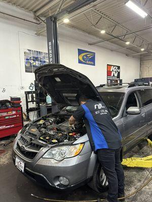 Subaru in for servicing