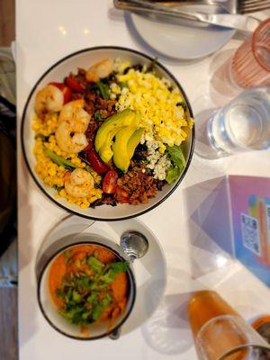 Cobb salad with shrimp and Ginger coconut curry soup.