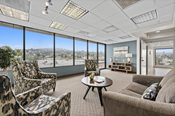 The 5th Floor Executive Suite Lounge at "The Fay" Office Building in La Jolla CA. Great small spaces for entrepreneurs of all kinds!