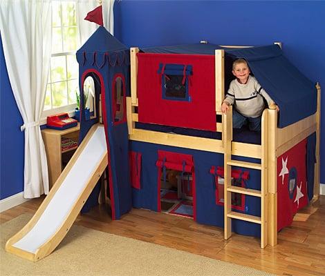 Maxtrix Kids Furniture - Low loft with slide, top tent and tower