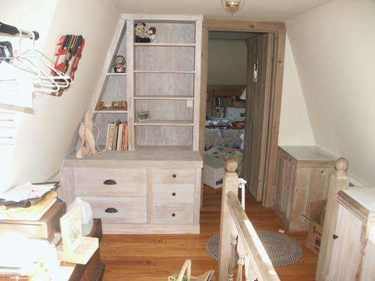 custom pickled pine cabinetry built to match existing mill work and trim.